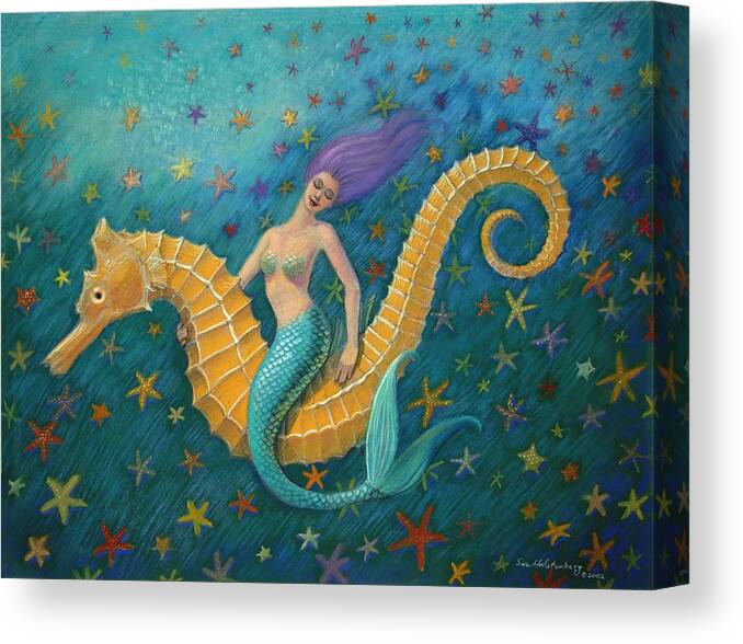 Mermaid Canvas Print featuring the painting Seahorse Mermaid by Sue Halstenberg