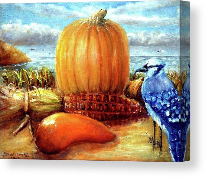 Seashore Canvas Print featuring the painting Seashore Pumpkin by Bernadette Krupa