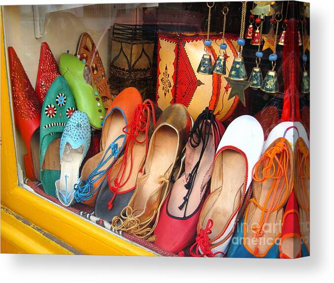 Morrocan Shoes Canvas Print featuring the photograph Shop on rue Daubenton by Suzanne Krueger