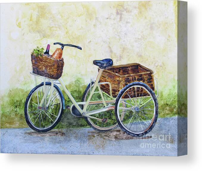 Bicycle Canvas Print featuring the painting Shopping Day in Lucca Italy by Bonnie Rinier