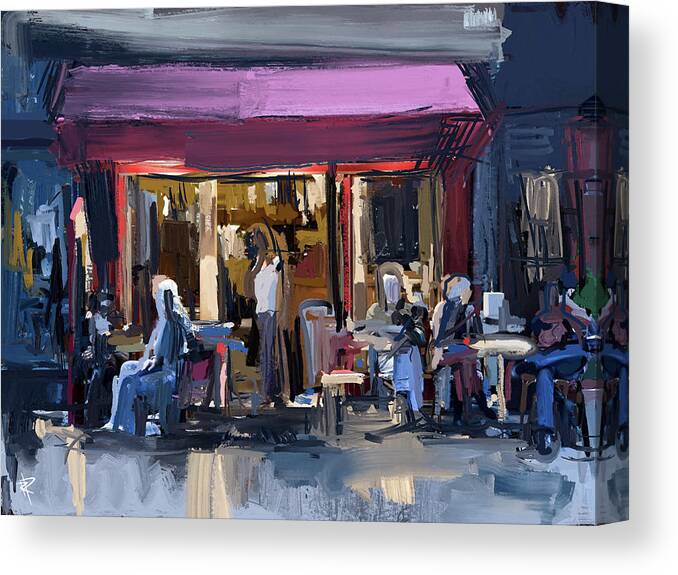 Abstract Street Scene Canvas Print featuring the mixed media Sidewalk Scene by Russell Pierce