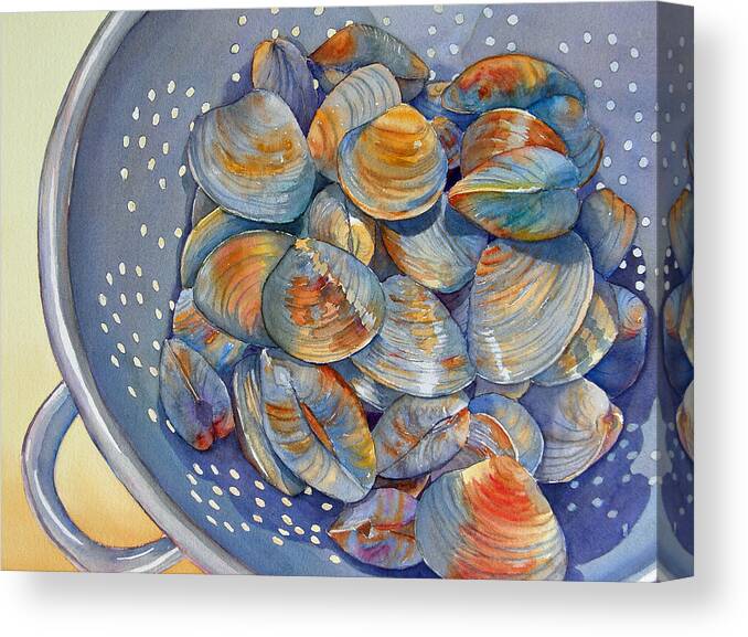 Clams Canvas Print featuring the painting Silence of the Clams by Judy Mercer