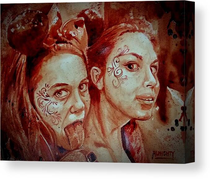 Sisters Canvas Print featuring the painting Sisters by Ryan Almighty
