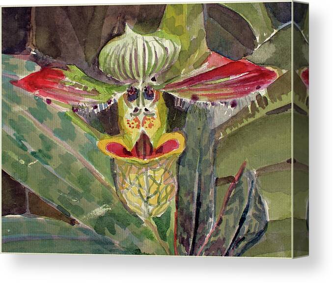 Orchid Canvas Print featuring the painting Slipper Foot Aladdin by Mindy Newman