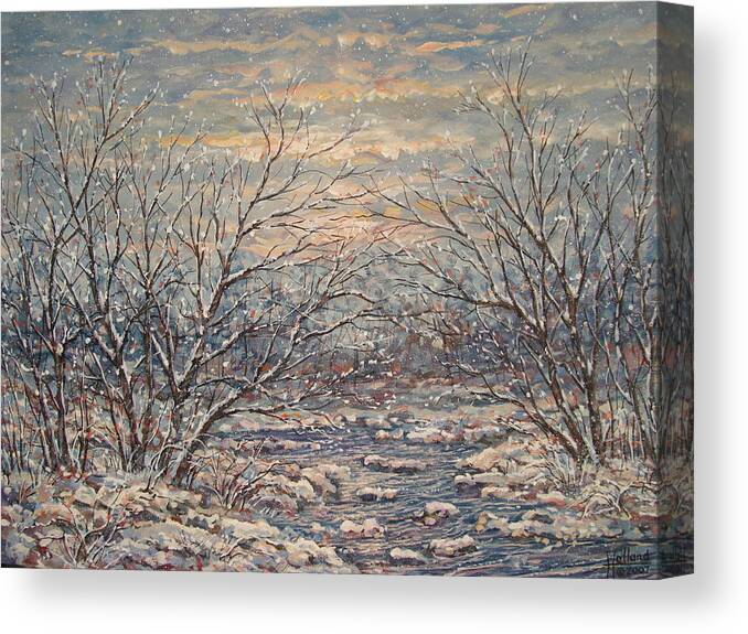 Landscape Canvas Print featuring the painting Snow By Brook. by Leonard Holland