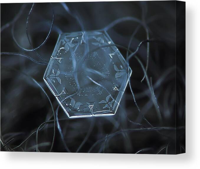 Snowflake Canvas Print featuring the photograph Snowflake photo - Alien's data disk by Alexey Kljatov