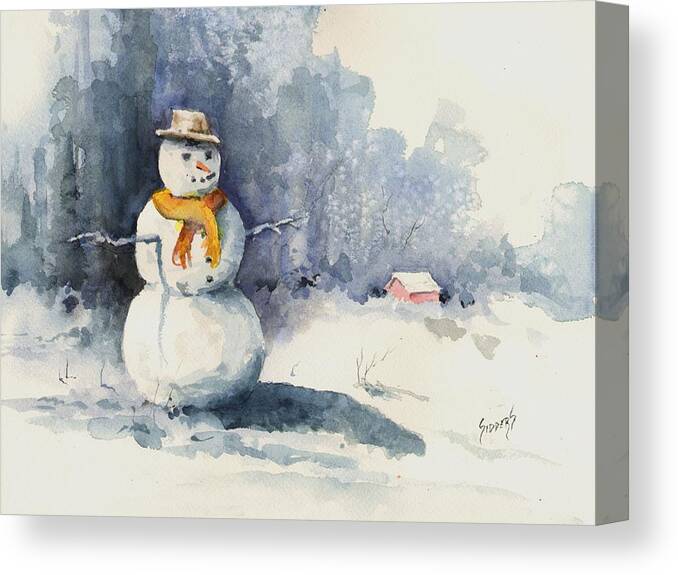 Snow Canvas Print featuring the painting Snowman by Sam Sidders