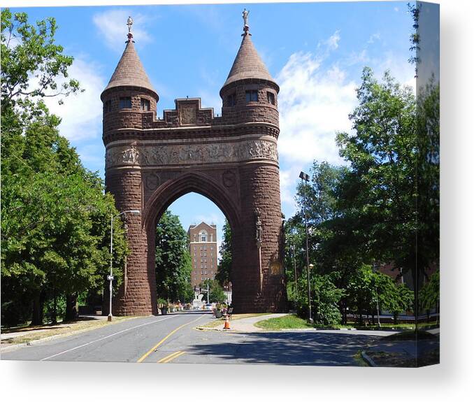 Trinity Street Canvas Print featuring the photograph Soldiers and Sailors Memorial Arch by Catherine Gagne