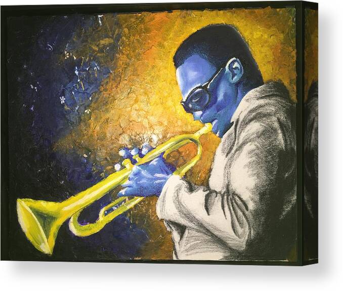 Miles Davis Canvas Print featuring the painting Somethin' Blue by Edmund Royster
