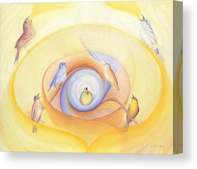 Birds Canvas Print featuring the painting Song Birds Calling by Robin Aisha Landsong