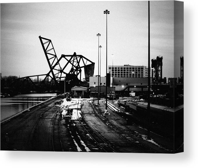 Downtown Canvas Print featuring the photograph South Loop Railroad Bridge by Kyle Hanson