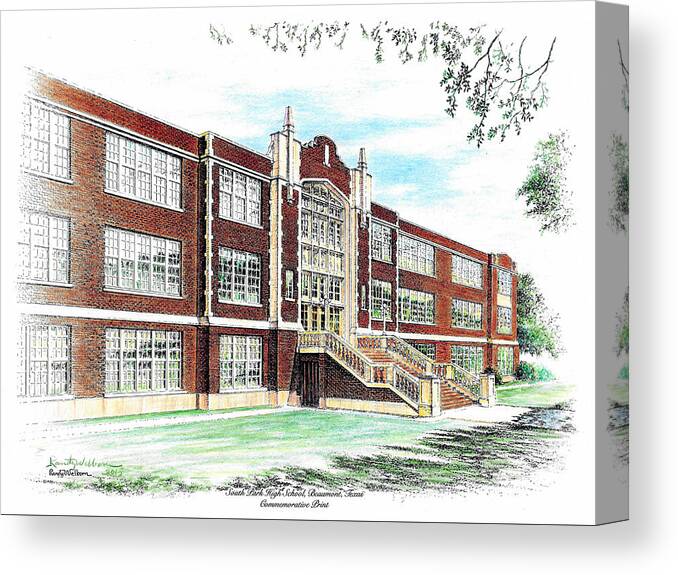 South Park Canvas Print featuring the drawing South Park High School by Randy Welborn