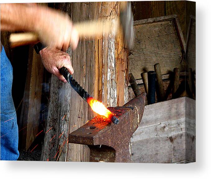 Blacksmith Canvas Print featuring the pyrography Sparks A Flyin' by J M Farris Photography