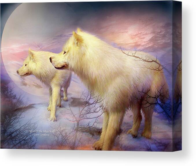White Wolf Canvas Print featuring the mixed media Spirit Of The White Wolf by Carol Cavalaris