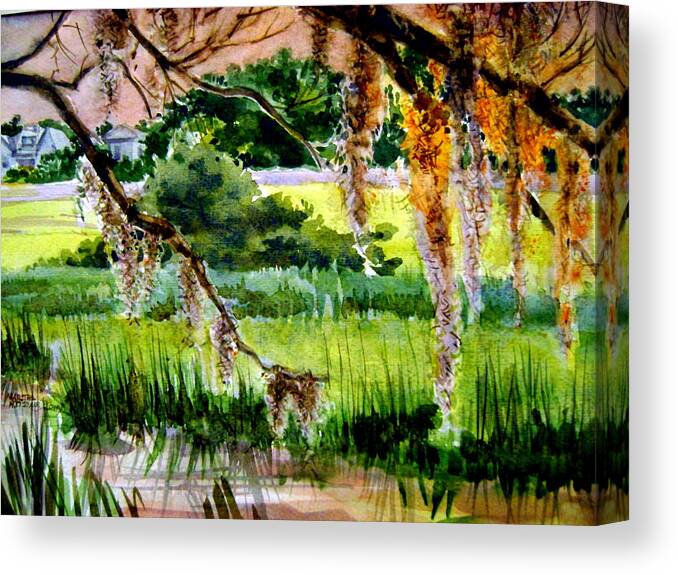 St Simon's Canvas Print featuring the painting St Simons Marsh Sunset thru Moss by Martha Tisdale