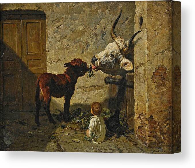 Valerico Laccetti Canvas Print featuring the painting Stable Interior by Valerico Laccetti