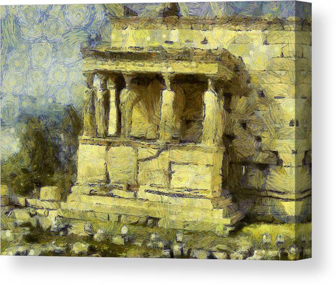 Acropolis Canvas Print featuring the photograph Statues at the Acropolis in Athens by Ashish Agarwal