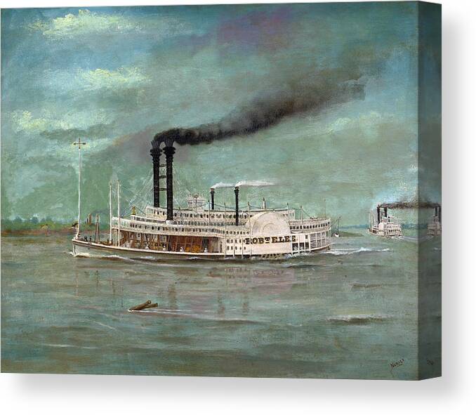 Steamboat Canvas Print featuring the painting Steamboat Robert E Lee by War Is Hell Store