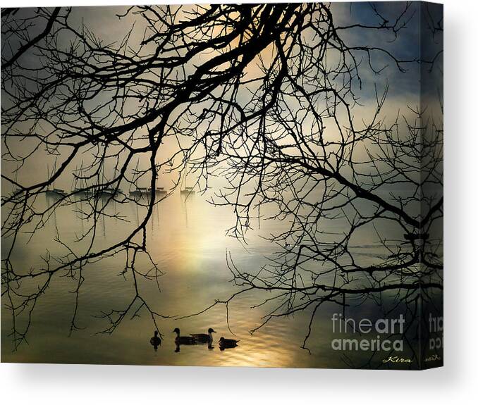 Seascape Canvas Print featuring the photograph Stille hjerte sol gaar ned by Kira Bodensted