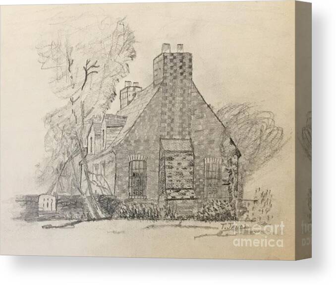 Cottage Canvas Print featuring the drawing Stone cottage by Thomas Janos