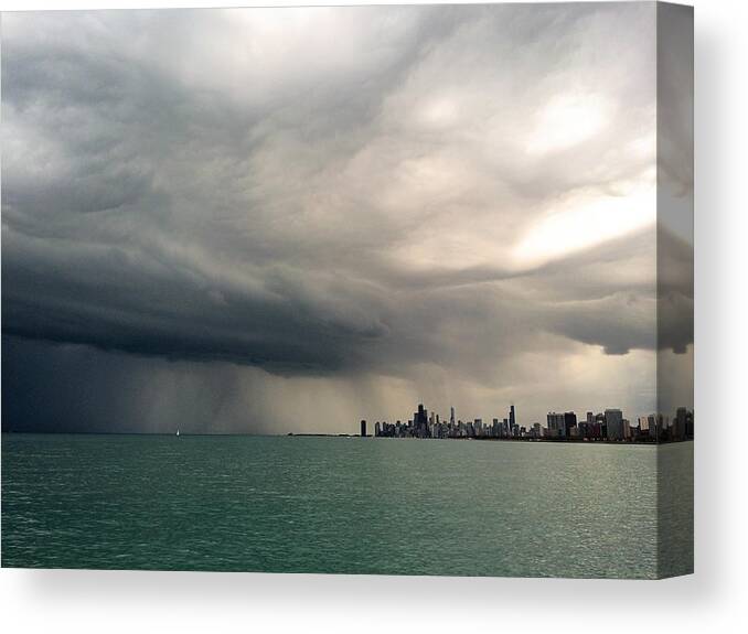 Chicago Canvas Print featuring the photograph Storms over Chicago by Laura Kinker