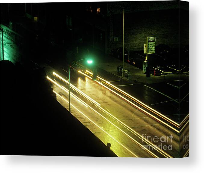 Street Scene Canvas Print featuring the photograph Street Scene Car Lights by Jim Corwin