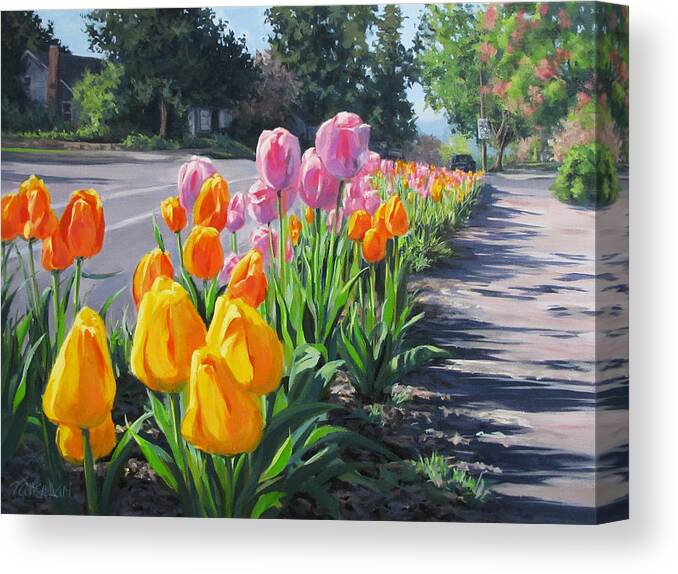 Large Canvas Print featuring the painting Street Tulips by Karen Ilari
