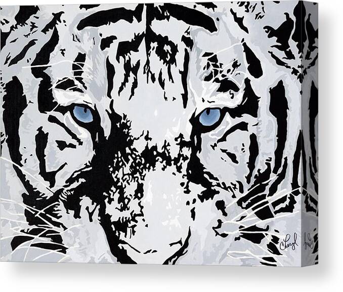 White Tiger Canvas Print featuring the painting Strength And Beauty by Cheryl Bowman