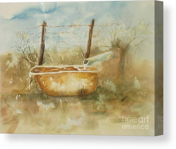 Watercolor Canvas Print featuring the painting Study of a watering tub by Vicki Housel