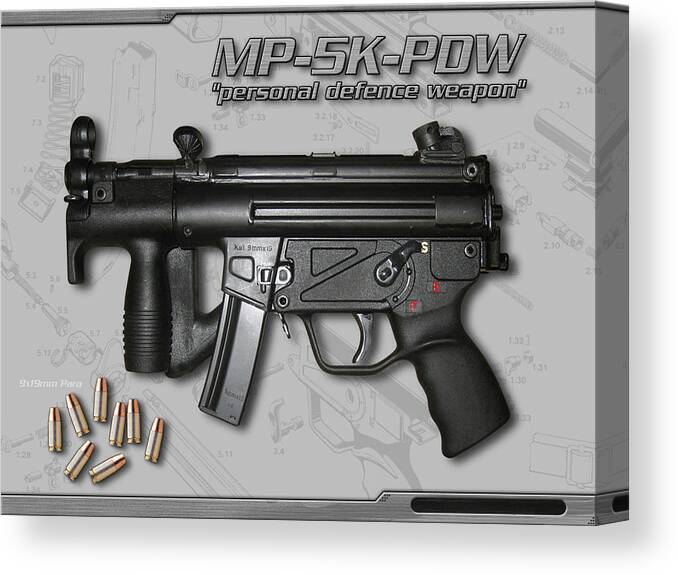 Submachine Gun Canvas Print featuring the digital art Submachine Gun by Super Lovely