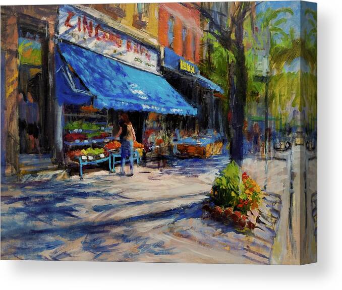 Family Business Canvas Print featuring the painting Summer Afternoon, Columbus Avenue by Peter Salwen