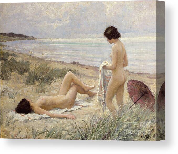 Summer On The Beach Canvas Print featuring the painting Summer on the Beach by Paul Fischer