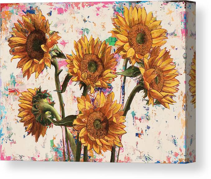 Sunflower Canvas Print featuring the painting Sunflowers #9 by David Palmer