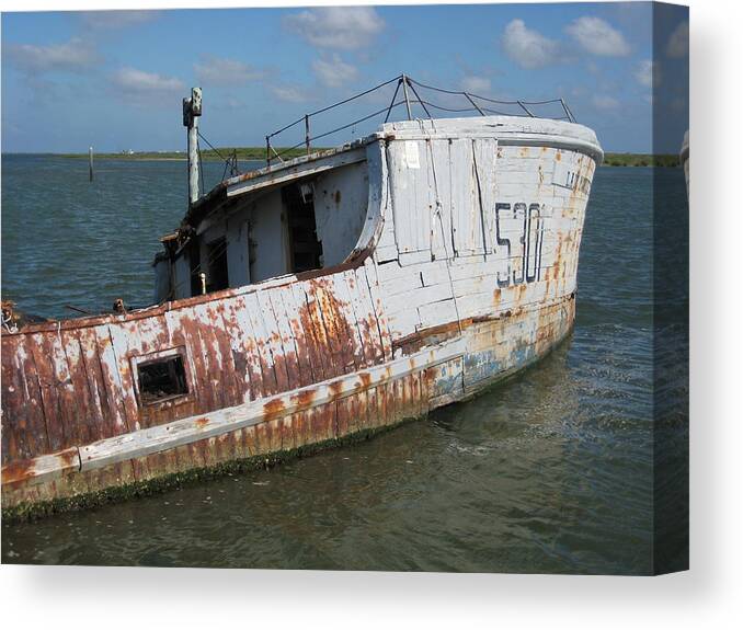 Boat Canvas Print featuring the photograph Sunken Shrimpboat by Wendell Baggett