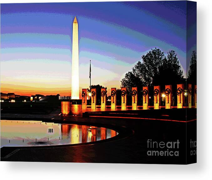 Larry Canvas Print featuring the photograph Sunrise At WWII Memorial by Larry Oskin