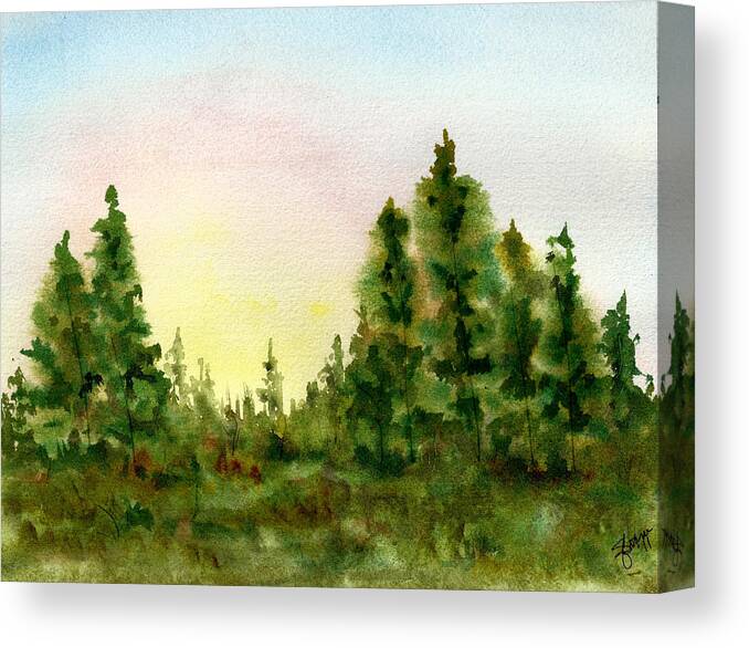 Forest Canvas Print featuring the painting Sunset in the Forest by Elise Boam