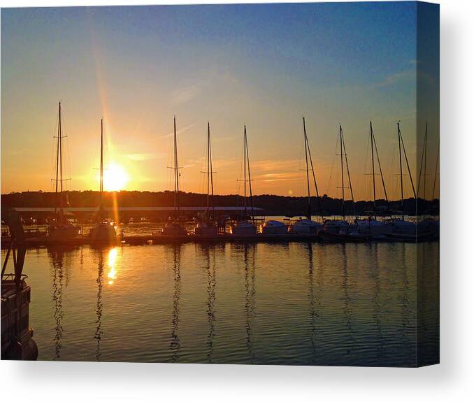 Sunset Canvas Print featuring the photograph Sunset Moonset Yacht Harbor by Kelly Smith