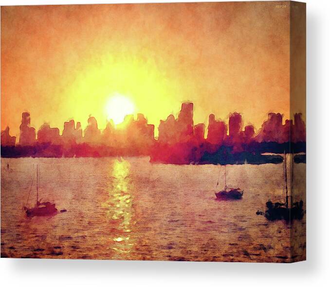 Sunset Canvas Print featuring the digital art Sunset Over Miami Florida by Phil Perkins
