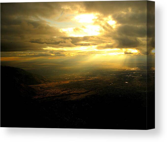 Sunset Canvas Print featuring the photograph Sunset over Sandia Mountain by Debbie Karnes