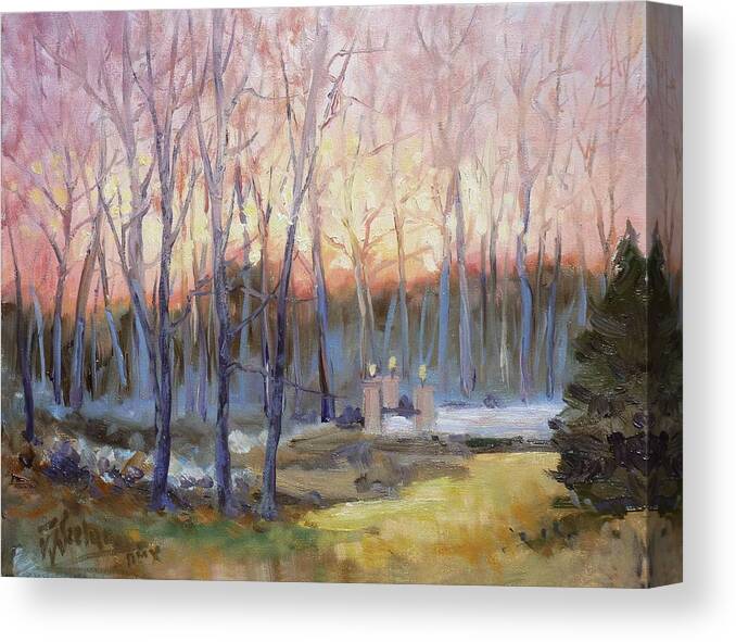 Winter Canvas Print featuring the painting Sunset trees by Irek Szelag