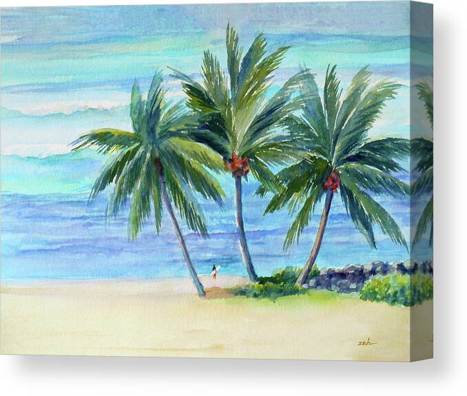 Oahu Canvas Print featuring the painting Surfer at Waikiki by Janet Zeh