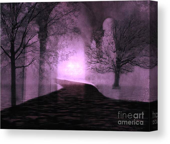 Purple Lavender Nature Canvas Print featuring the photograph Surreal Purple Fantasy Nature Path Trees Landscape by Kathy Fornal