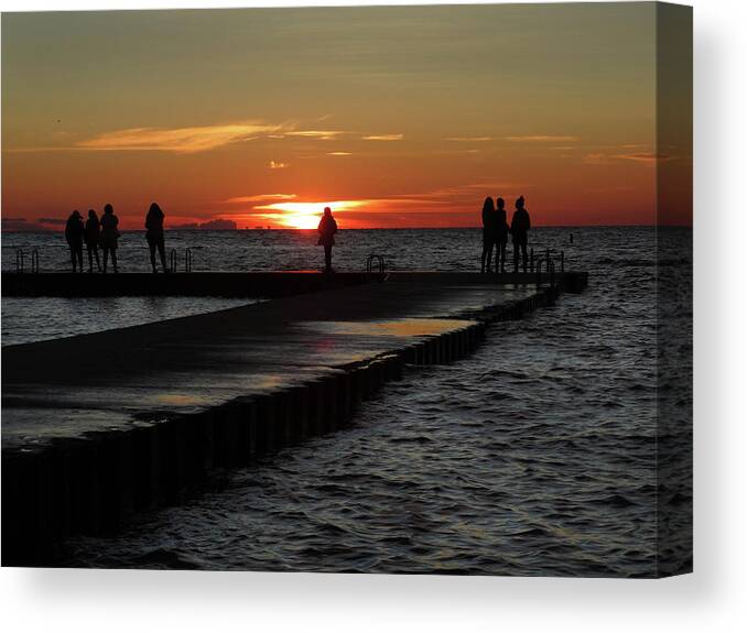 People Canvas Print featuring the photograph Swimming Dock Sunset Silhouette by David T Wilkinson