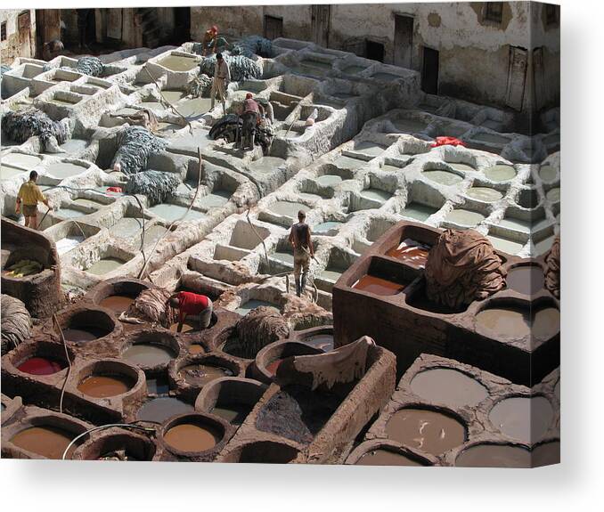 Tannery Canvas Print featuring the photograph Tanneries at Fez by Erik Falkensteen