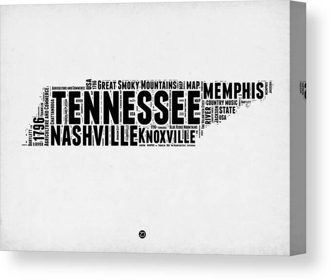 Tennessee Canvas Print featuring the digital art Tennessee Word Cloud Map 2 by Naxart Studio