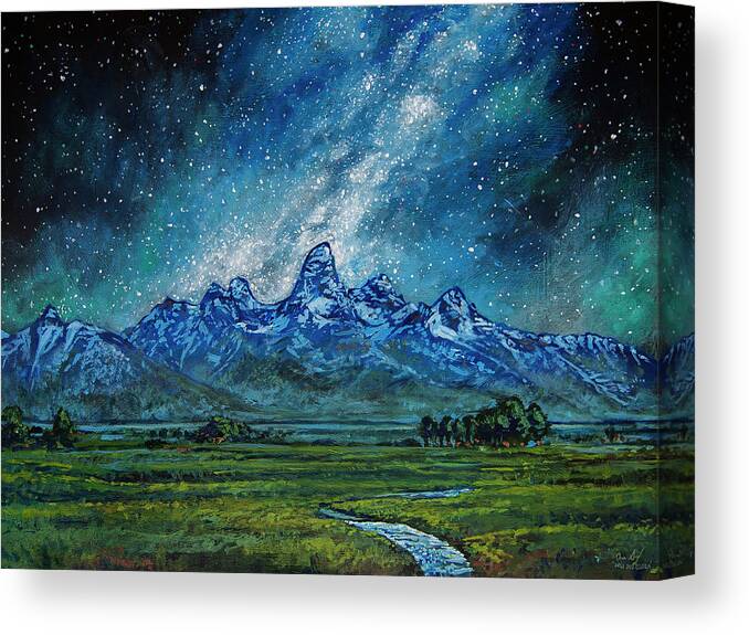 Grand Teton Canvas Print featuring the painting Teton Milky Way by Aaron Spong