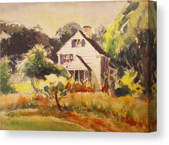 Watercolor Canvas Print featuring the painting The Abandoned farmhouse by Stacie Siemsen