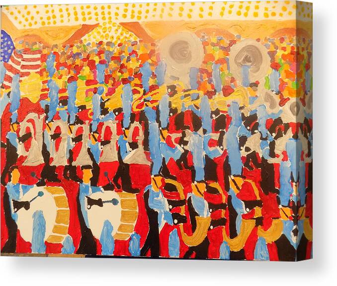 Marching Band Canvas Print featuring the painting The Marching Band by Rodger Ellingson