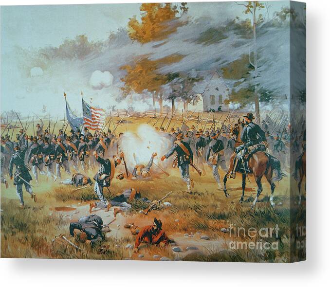 The Battle Of Antietam Canvas Print featuring the painting The Battle of Antietam by Thure de Thulstrup