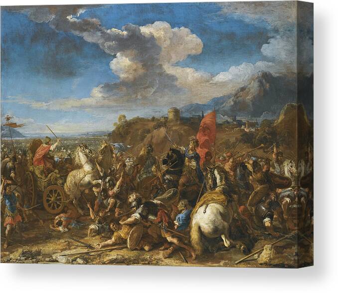 Jacques Courtois Canvas Print featuring the painting The Battle of Issus. Alexander the Great's Army defeats Darius and the Persians by Jacques Courtois